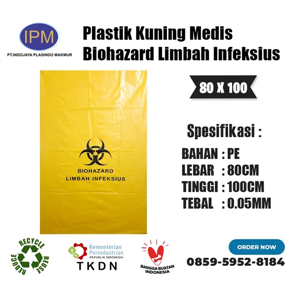 Kantong Sampah Kuning Medis Biohazard Limbah Infeksius 80 x 100 x 0.05 isi 7 pcs