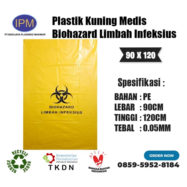 Kantong Sampah Kuning Medis Biohazard Limbah Infeksius  90 x 120 x 0.05 isi 6 pcs